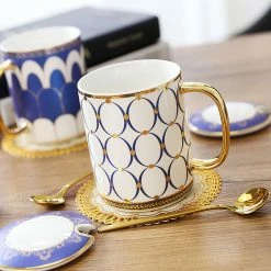 Staunton And Henry Gatsby Elegant Modern Coffee Mugs - With Gold Spoon