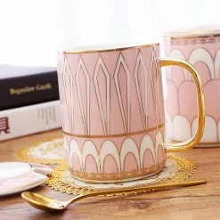 Staunton And Henry Gatsby Elegant Modern Coffee Mugs - With Gold Spoon