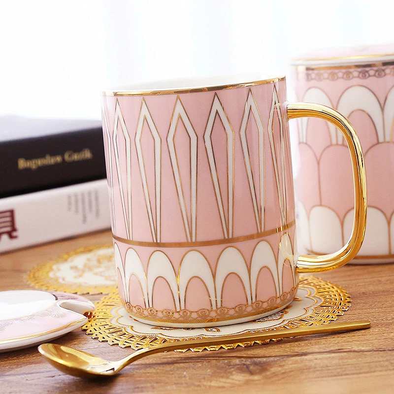 Staunton And Henry Gatsby Elegant Modern Coffee Mugs - With Gold Spoon