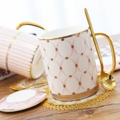 Staunton And Henry Gatsby Elegant Modern Coffee Mugs - With Gold Spoon