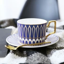 Staunton And Henry Gatsby Elegant Modern Tea Cup And Saucer - With Gold Spoon Kitchen