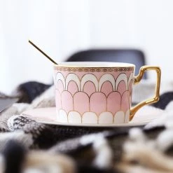 Staunton And Henry Gatsby Elegant Modern Tea Cup And Saucer - With Gold Spoon Kitchen