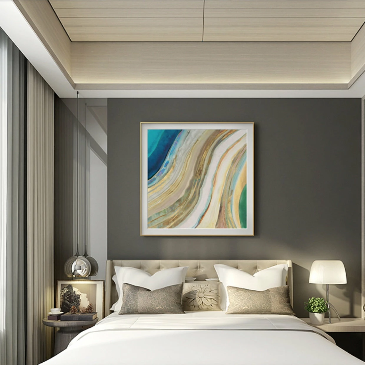 Staunton And Henry Framed Gold And Blue Agate Art Print