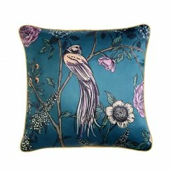 Staunton And Henry Home Accessories Teal Oriental Bird Throw Cushion