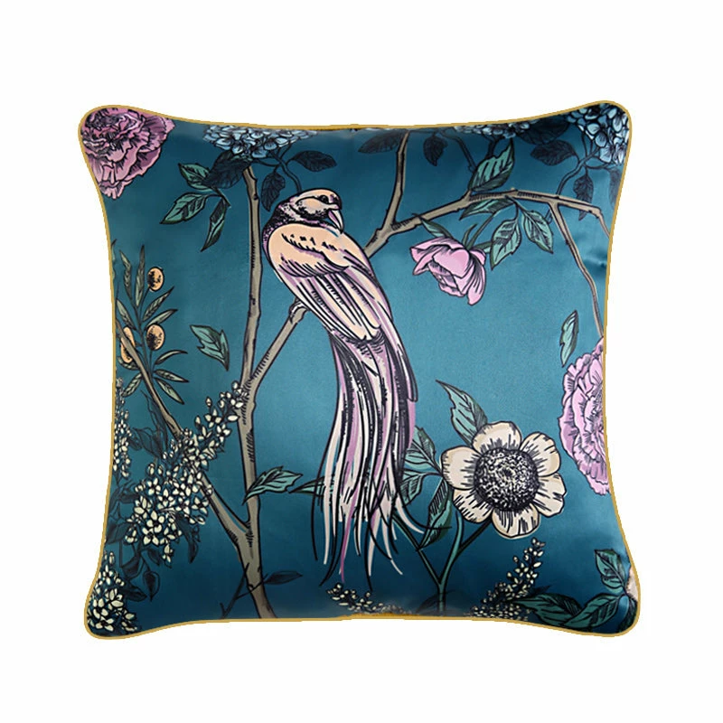 Staunton And Henry Home Accessories Teal Oriental Bird Throw Cushion