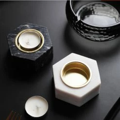 Staunton And Henry Home Accessories Marble Tea Light Candle Holders - Set Of 3