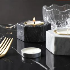 Staunton And Henry Home Accessories Marble Tea Light Candle Holders - Set Of 3