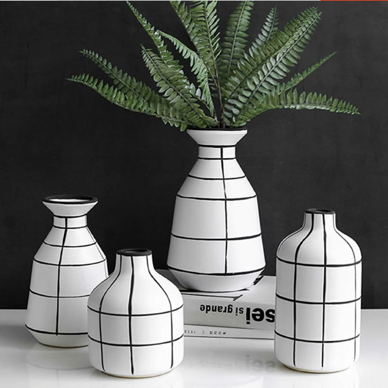 Staunton And Henry Home Accessories Monochrome Tile Pattern Vases