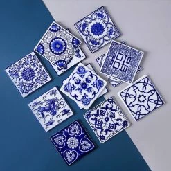 Staunton And Henry Kitchen Chinese Blue And White Ceramic Coasters - Mixed Set Of 6