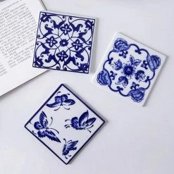 Staunton And Henry Kitchen Chinese Blue And White Ceramic Coasters - Mixed Set Of 6