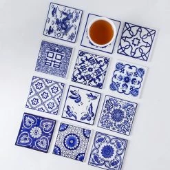 Staunton And Henry Kitchen Chinese Blue And White Ceramic Coasters - Mixed Set Of 6