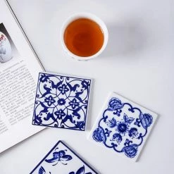 Staunton And Henry Kitchen Chinese Blue And White Ceramic Coasters - Mixed Set Of 6
