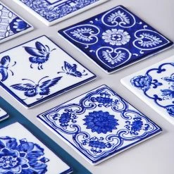 Staunton And Henry Kitchen Chinese Blue And White Ceramic Coasters - Mixed Set Of 6