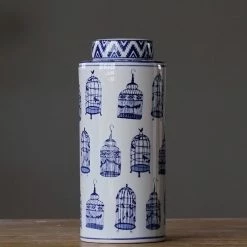 Staunton And Henry Modern Oriental Blue And White Ceramic Container Home Accessories