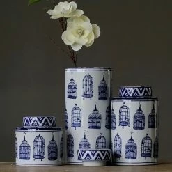 Staunton And Henry Modern Oriental Blue And White Ceramic Container Home Accessories