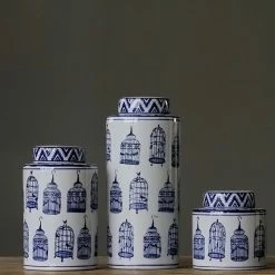 Staunton And Henry Modern Oriental Blue And White Ceramic Container Home Accessories