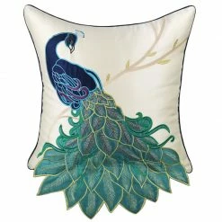 Staunton And Henry Home Accessories Satin Embroidered Peacock Throw Cushion
