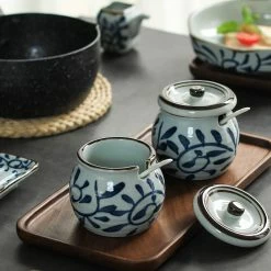 Staunton And Henry Akari Blue And White Japanese Condiment Jars