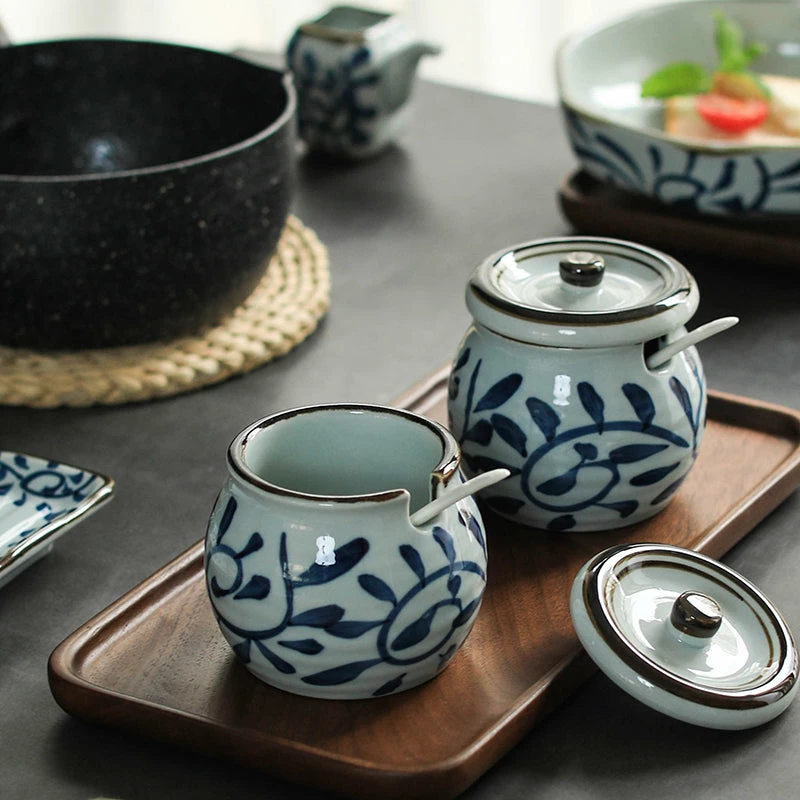 Staunton And Henry Akari Blue And White Japanese Condiment Jars