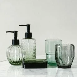 Staunton And Henry Amaro Bottle Green Bathroom Accessory Set Eclectic