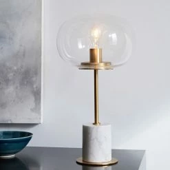 Staunton And Henry Lighting Modern White Marble Table Lamp With Gold Trim