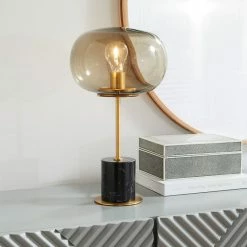 Staunton And Henry Modern Black Marble Table Lamp With Gold Trim SALE