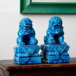 Staunton And Henry Blue Foo Dogs - Set Of 2 Home Accessories