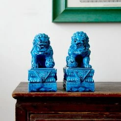 Staunton And Henry Blue Foo Dogs - Set Of 2 Home Accessories