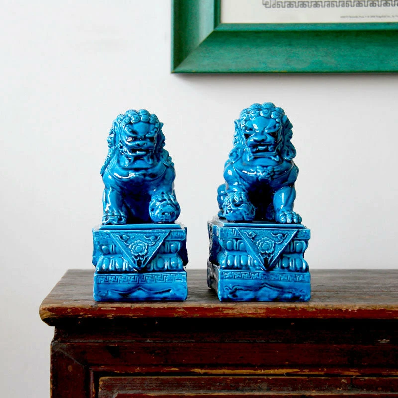 Staunton And Henry Blue Foo Dogs - Set Of 2 Home Accessories