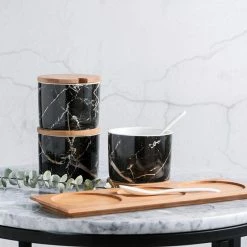 Staunton And Henry Black Marble Condiment Jars Set