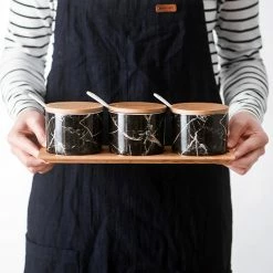 Staunton And Henry Black Marble Condiment Jars Set