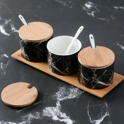 Staunton And Henry Black Marble Condiment Jars Set