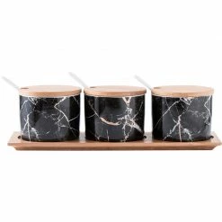 Staunton And Henry Black Marble Condiment Jars Set