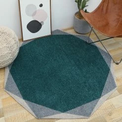 Staunton And Henry Rugs Geometric Round Teal And Grey Rug