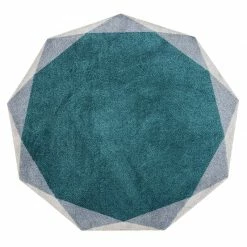 Staunton And Henry Rugs Geometric Round Teal And Grey Rug