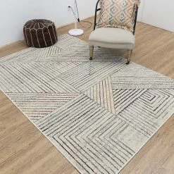 Staunton And Henry Modern White Linear Rug Rugs
