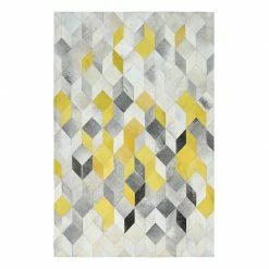 Staunton And Henry Modern Yellow And Grey Patchwork Cowhide Rug