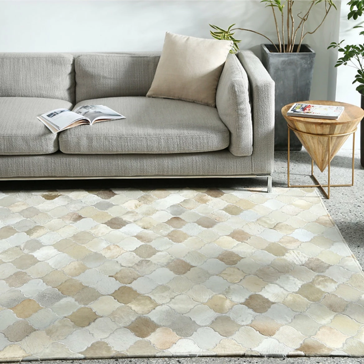 Staunton And Henry Cream And Fawn Patchwork Cowhide Rug Rugs