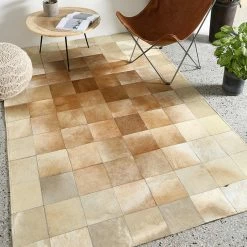 Staunton And Henry Cream And Fawn Square Patchwork Hide Rug