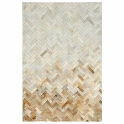 Staunton And Henry Rugs Cream And Fawn Chevron Patchwork Hide Rug