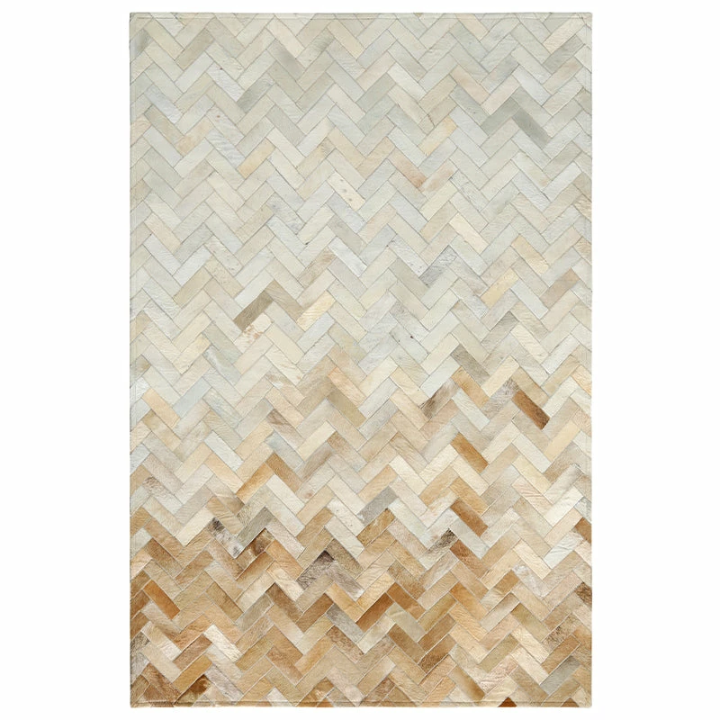 Staunton And Henry Rugs Cream And Fawn Chevron Patchwork Hide Rug