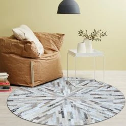 Staunton And Henry Beige And Cream Round Patchwork Hide Rug Rugs