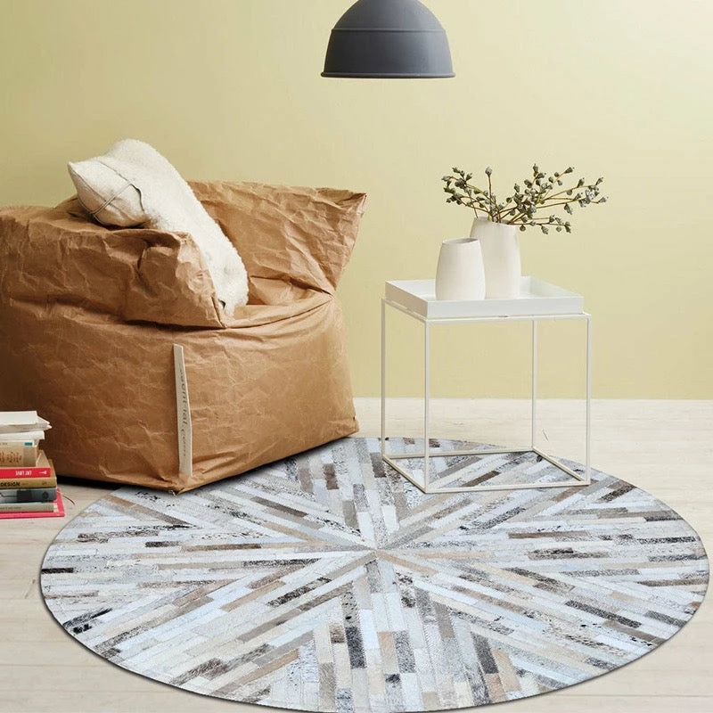 Staunton And Henry Beige And Cream Round Patchwork Hide Rug Rugs