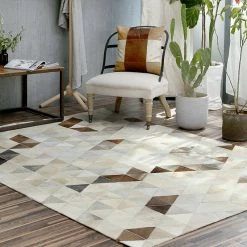Staunton And Henry Rugs Cream And Fawn Triangle Patchwork Hide Rug