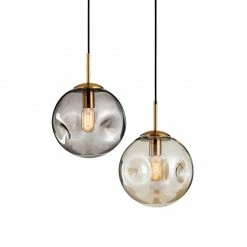 Staunton And Henry Lighting Modern Brass Pendant With Dimpled Glass Shade