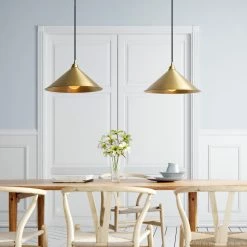 Staunton And Henry Matt Brass Conical Pendant Light