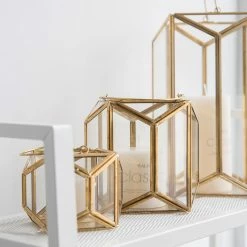 Staunton And Henry Modern Gold And Glass Geometric Lantern