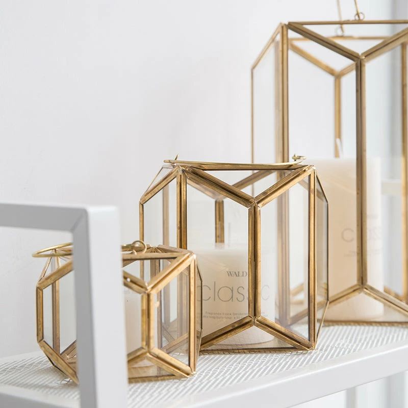 Staunton And Henry Modern Gold And Glass Geometric Lantern