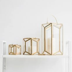 Staunton And Henry Modern Gold And Glass Geometric Lantern