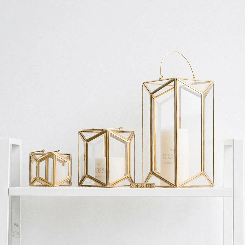 Staunton And Henry Modern Gold And Glass Geometric Lantern